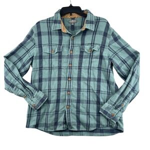 L.L. Bean Signature Slim Fit Flannel Shirt Mens L Green Plaid Cotton Heavyweight